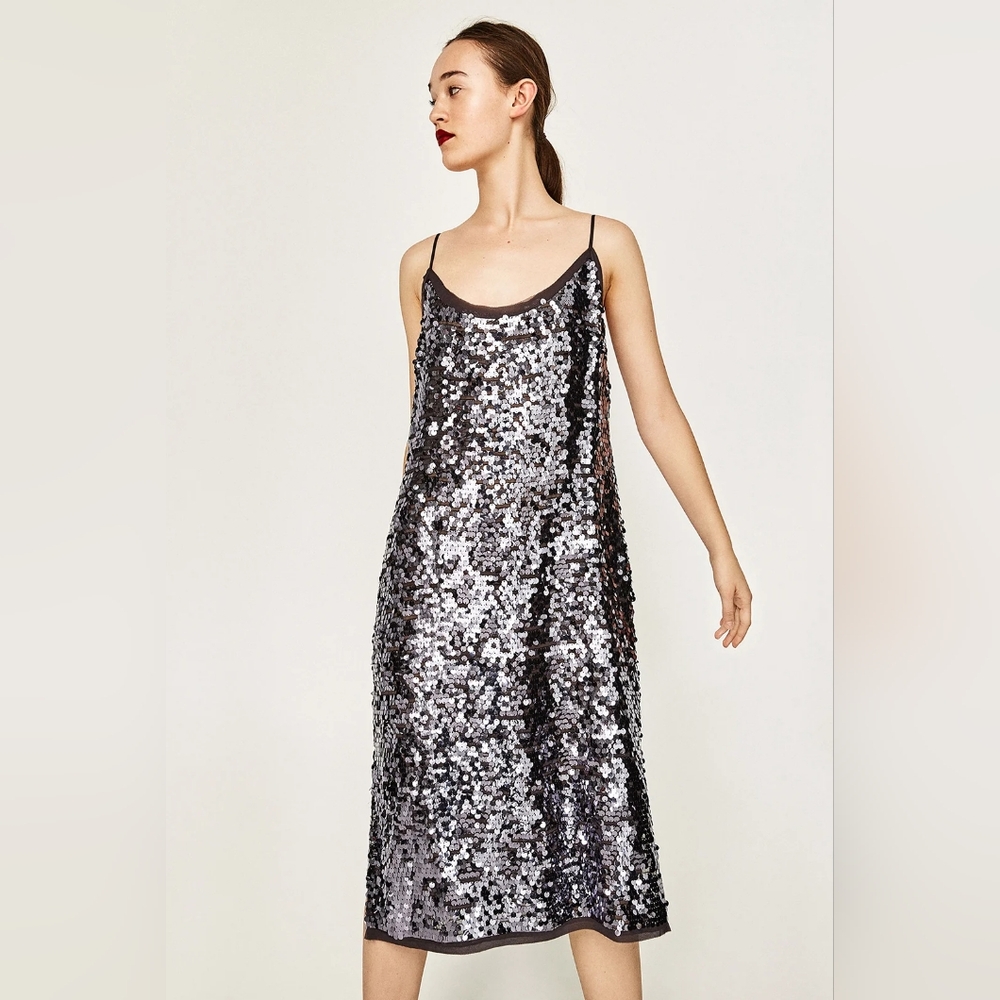 Zara Glittering Silver Sequin Chemise